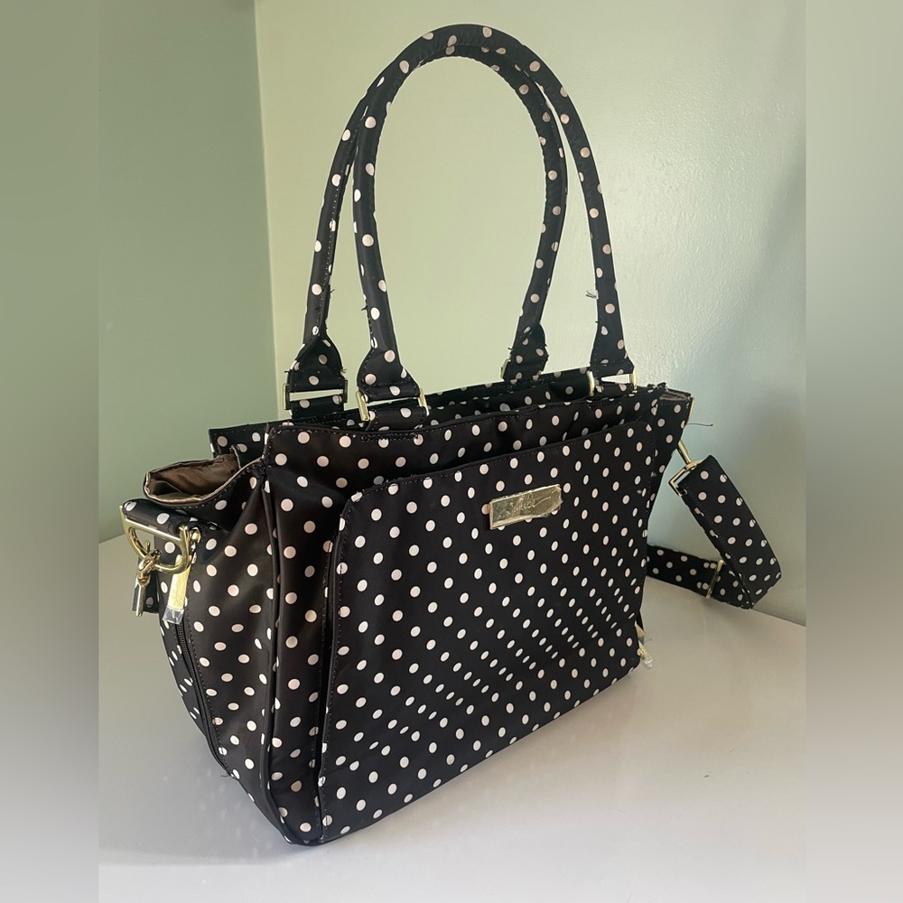 JuJuBe Baby Diaper Bag Polka Dot Tote Bag Changing Pad Pockets Storage New